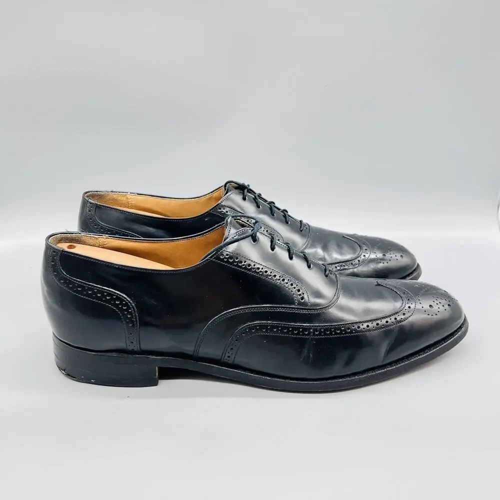 Johnston & Murphy Shoes Mens 12 Black Leather Optima Wingtip Oxford Dress Brogue
